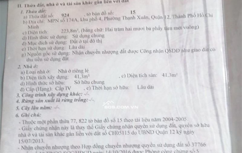 Sang nhượng nền nhà MT đường TX 62 , Quận 12 TP.HCM